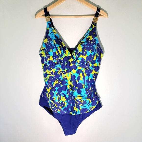 Seekers Contour Australia Blue Floral One Piece Swimsuit Sz 20W Cups DD/E Beachy - Picture 12 of 12